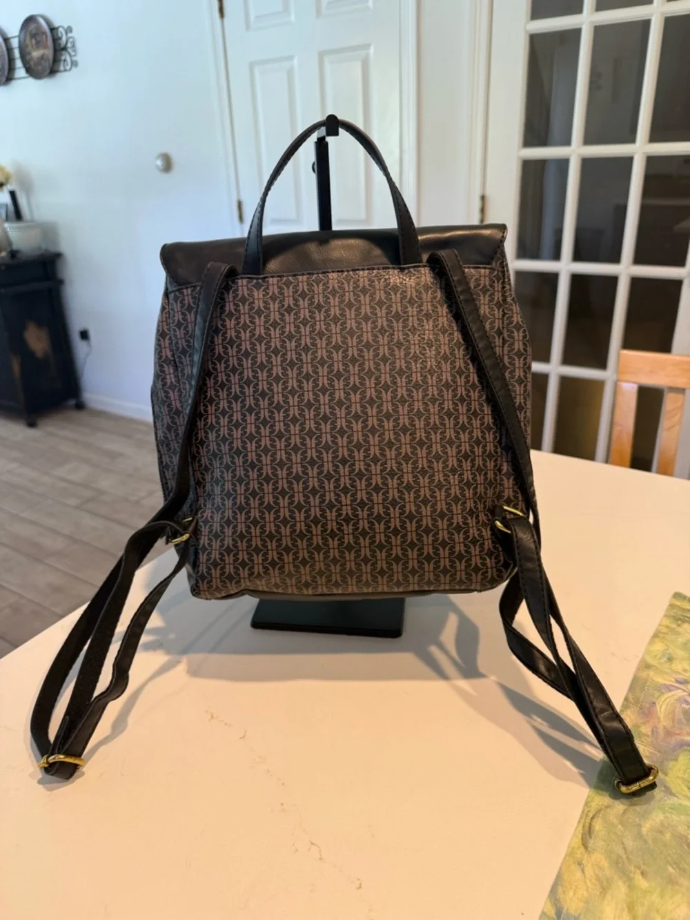 Fossil Brown Logo-Print Backpack with Dark Brown Flap